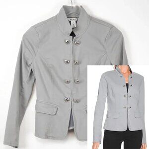 White House Black Market Military Jacket Sateen Jacket Button Detail Grey Sz 00